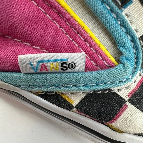 Vans Slip On Checkerboard Pink Teal Yellow Womens Size 8.5 Casual Shoes - Picture 6 of 7